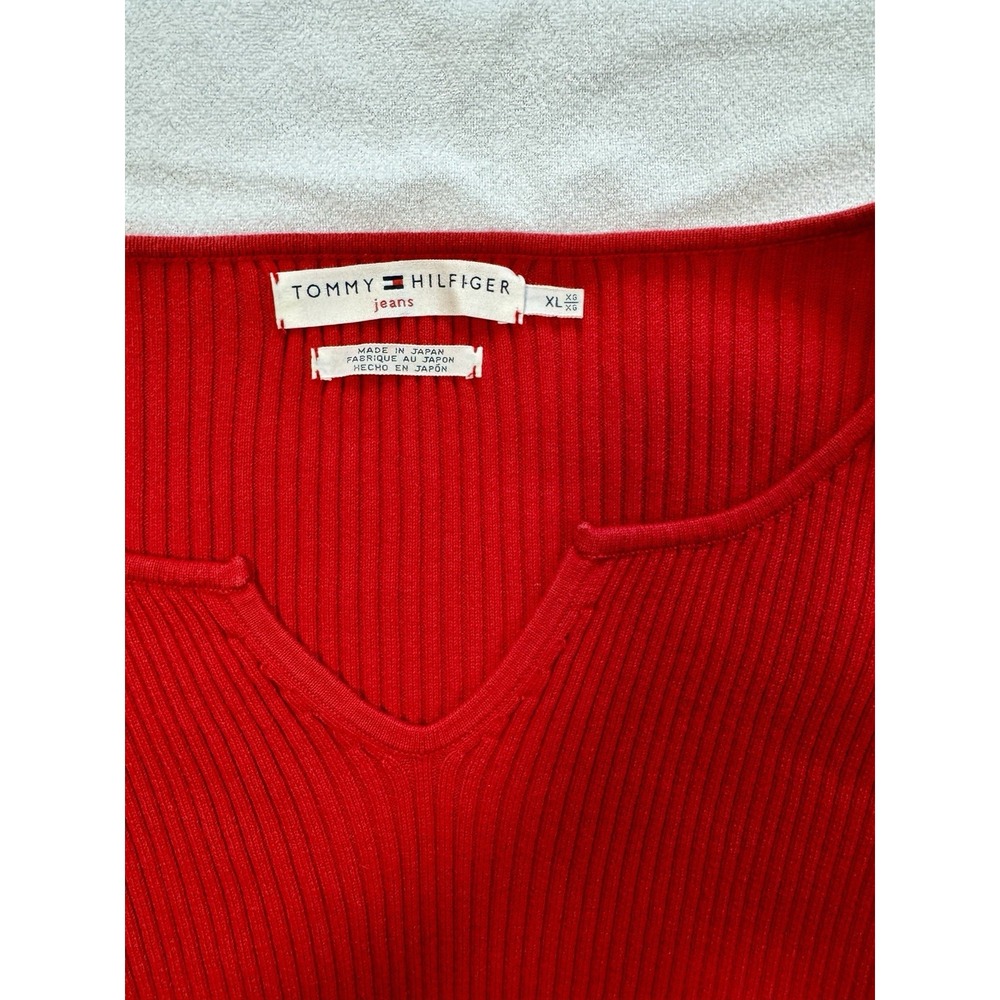 Vintage Y2K Preppy Red Ribbed Tommy Hilfiger Sweater Size XL - Picture 2 of 7